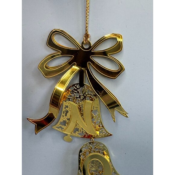 Reed & Barton Noel Bells Ornament Gold Tone Filigree Dangling Letters 8 Inch Box - Picture 5 of 8
